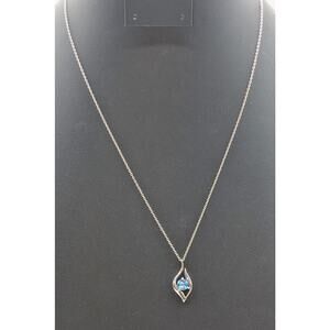 BGE 925 Sterling Silver Blue Topaz Pendant Chain 18"-19.75" Necklace